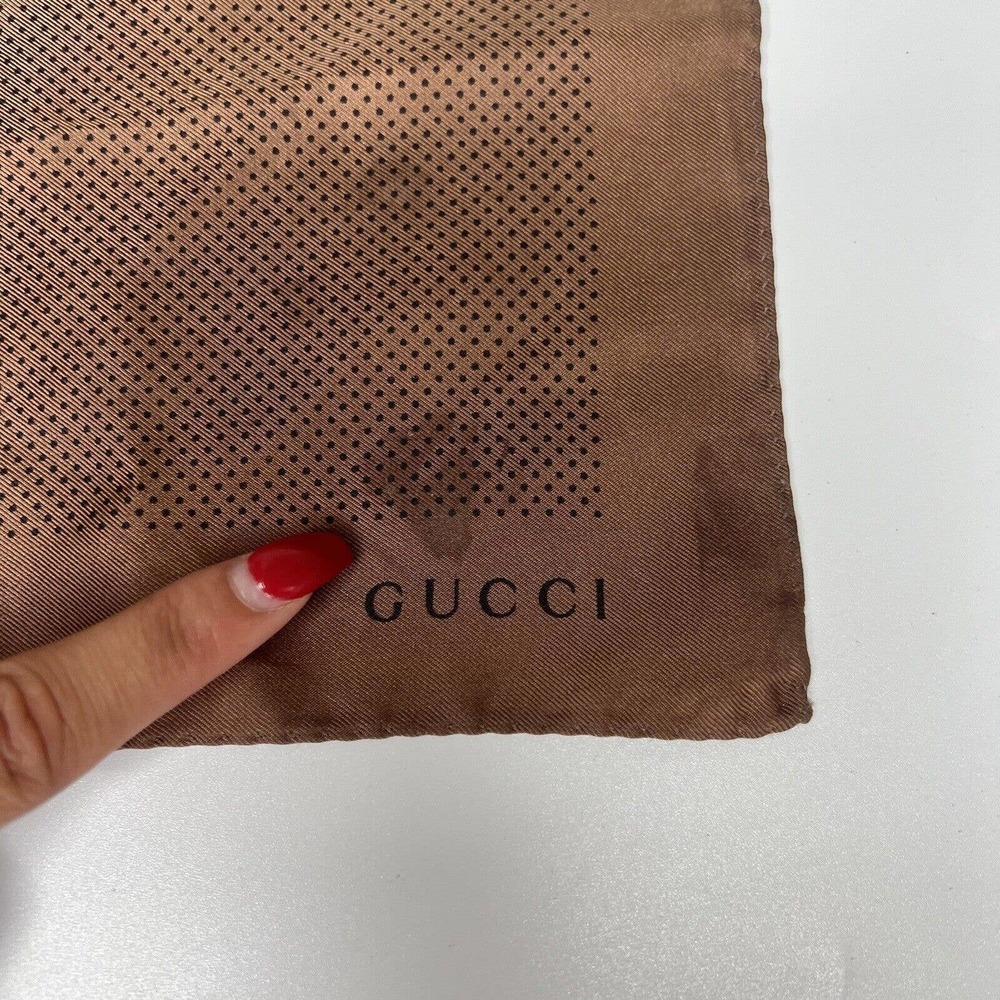 Gucci Brown Handkerchief 100% Silk with Polka Dots Has Small Marks * 45x45 - Picture 2 of 4